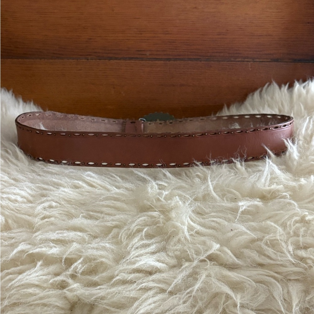 Fossil Brown Leather Belt with Oval Beaded Rhinestone Buckle - Picture 2 of 4
